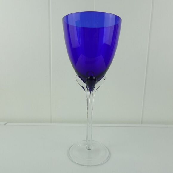 Murano Art Glass Hand Blown Wine Glass Cobalt Blue - Picture 3 of 8